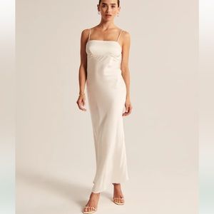 Abercrombie & Fitch white satin cowl back slip midi dress LT